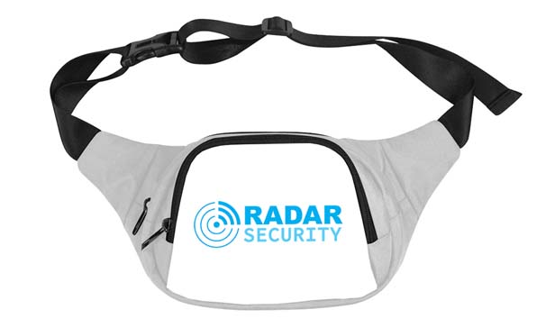 white and gray fanny pack