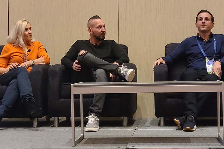 From left, Lynne Marlor, chair of the Boston Blockchain Association; Brian Gill, chief experience officer at Thumbprint; and Michael Scott Cohen, CEO and co-founder of Harper+Scott.