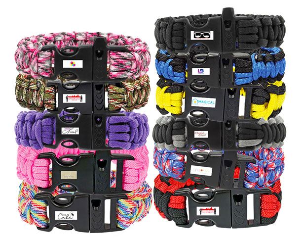 paracord bracelets, assorted colors