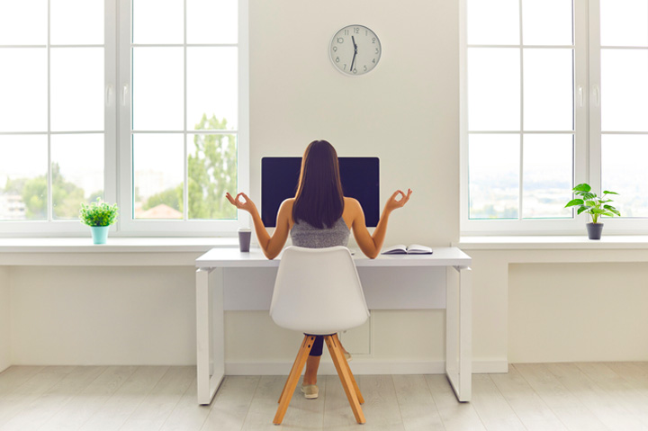 woman in office taking a break