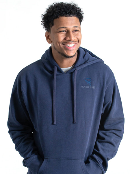 man wearing blue hooded sweatshirt