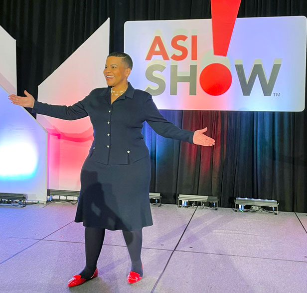 Marki Lemons Ryhal on stage at ASI Show Ft. Worth