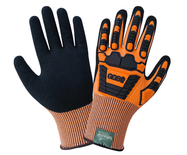 orange and black safety gloves