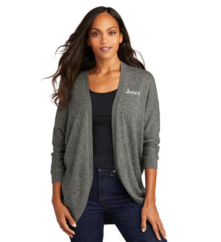 woman wearing gray cardigan sweater