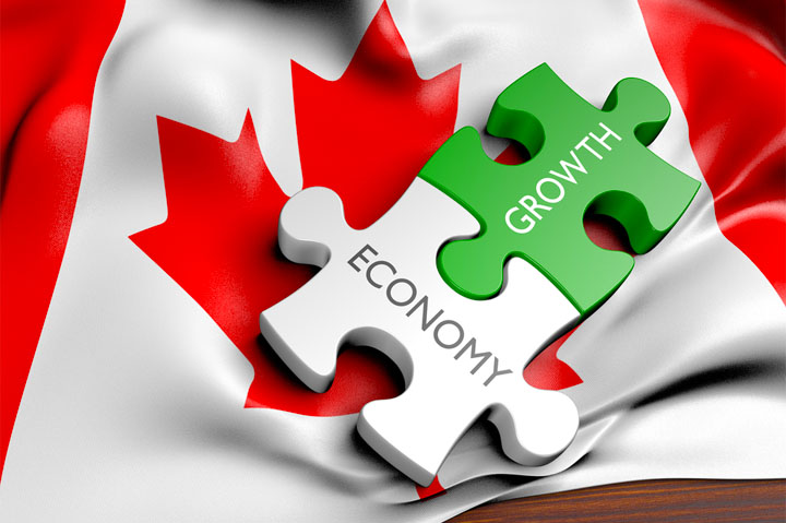 Canadian economic growth, flag, puzzle pieces