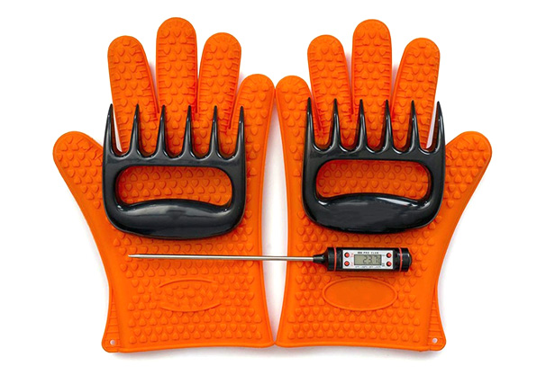orange glove and meat claw set