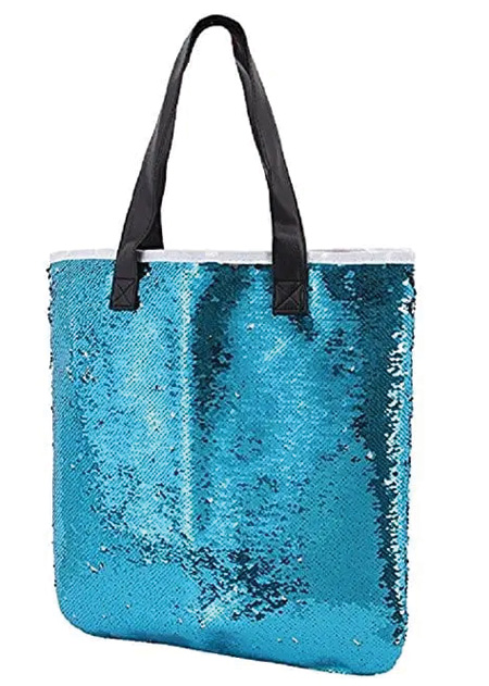 blue sequin tote bag