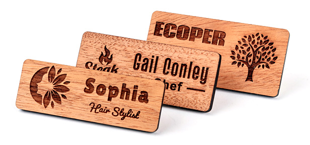 engraved wooden badges