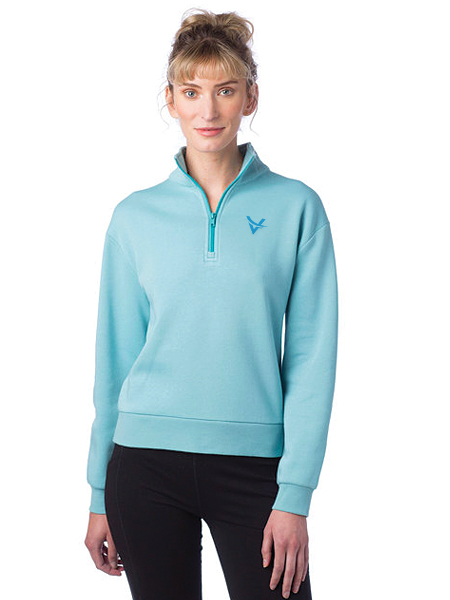 woman in blue quarter zip