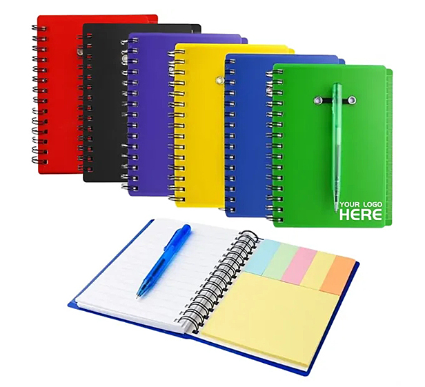 Spiral Notebook With Pen and Sticky Notes