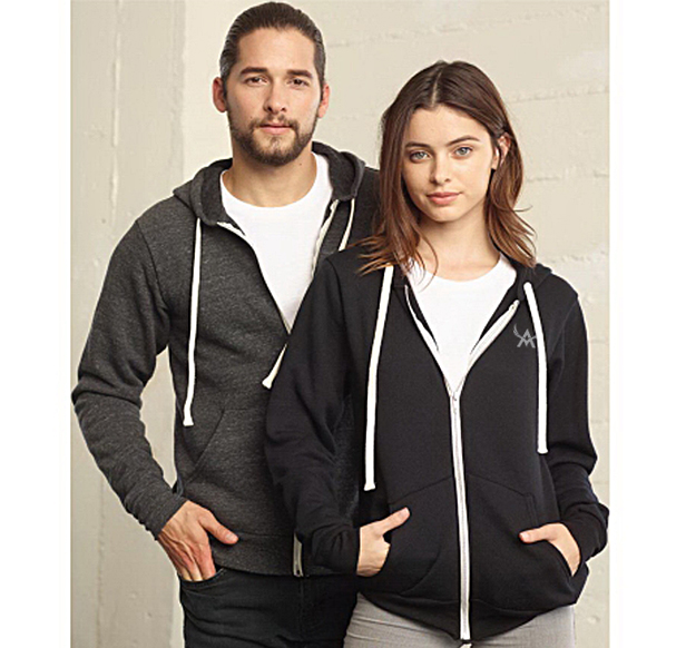 man and woman wearing gray zip hoodies