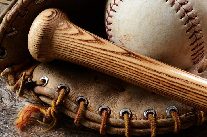 Baseball bat, glove and mitt