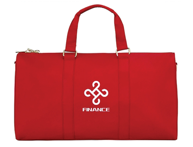 red weekender bag