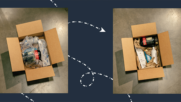 amazon boxes showing plastic vs. paper filler