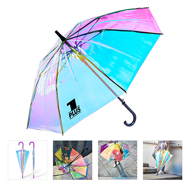 holographic iridescent transparent umbrella