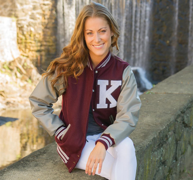 woman wearing varsity jacket