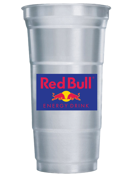 aluminum cup, Red Bull logo