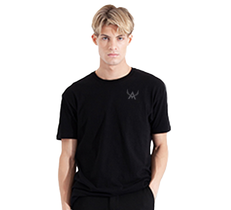 young man modeling black t-shirt