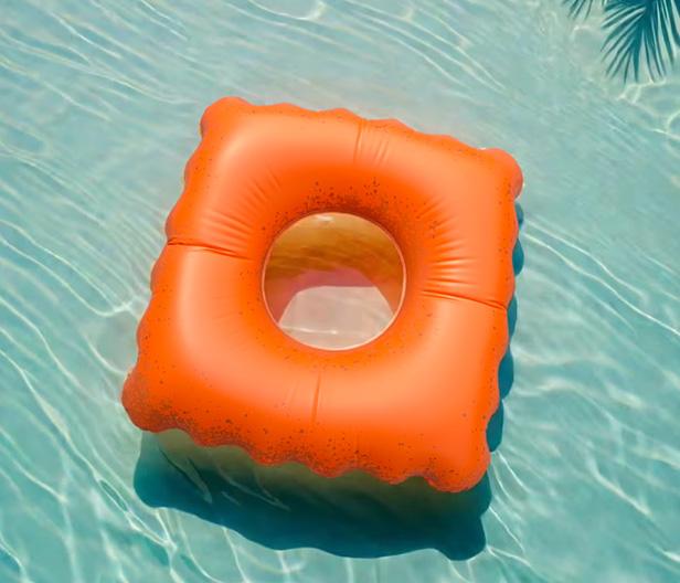 Cheeze-It floatie in pool