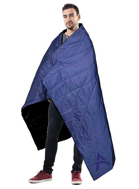 man smiling wrapped in snuggle blanket