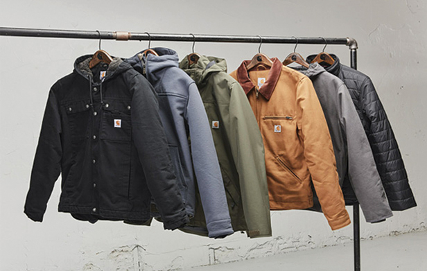 rack full of Carhartt jackets